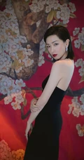 万茜黑色V领开叉长裙礼服优雅魅力气质活动写真图片