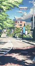 日系 日漫 屋舍 马路 铁网 白云 湖泊 城市等漫画动漫系列场景插画高清图片