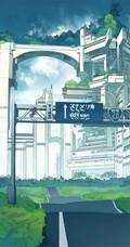 日系 日漫 屋舍 马路 铁网 白云 湖泊 城市等漫画动漫系列场景插画高清图片