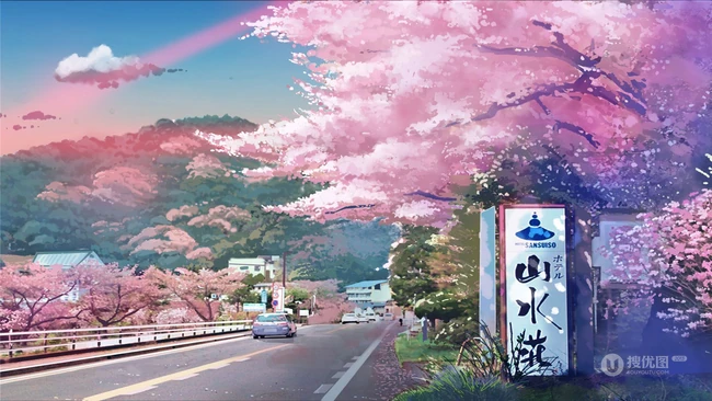日系 日漫 屋舍 马路 铁网 白云 湖泊 城市等漫画动漫系列场景插画高清图片