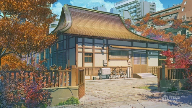 日系 日漫 屋舍 马路 铁网 白云 湖泊 城市等漫画动漫系列场景插画高清图片