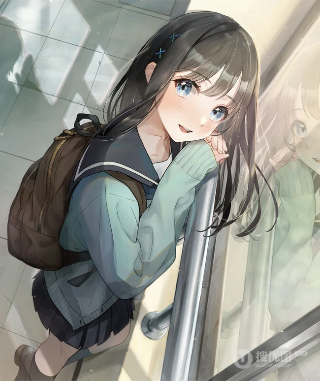 背着包包的二次元可爱，活力，甜美动漫学生妹少女精选高清插画图集欣赏