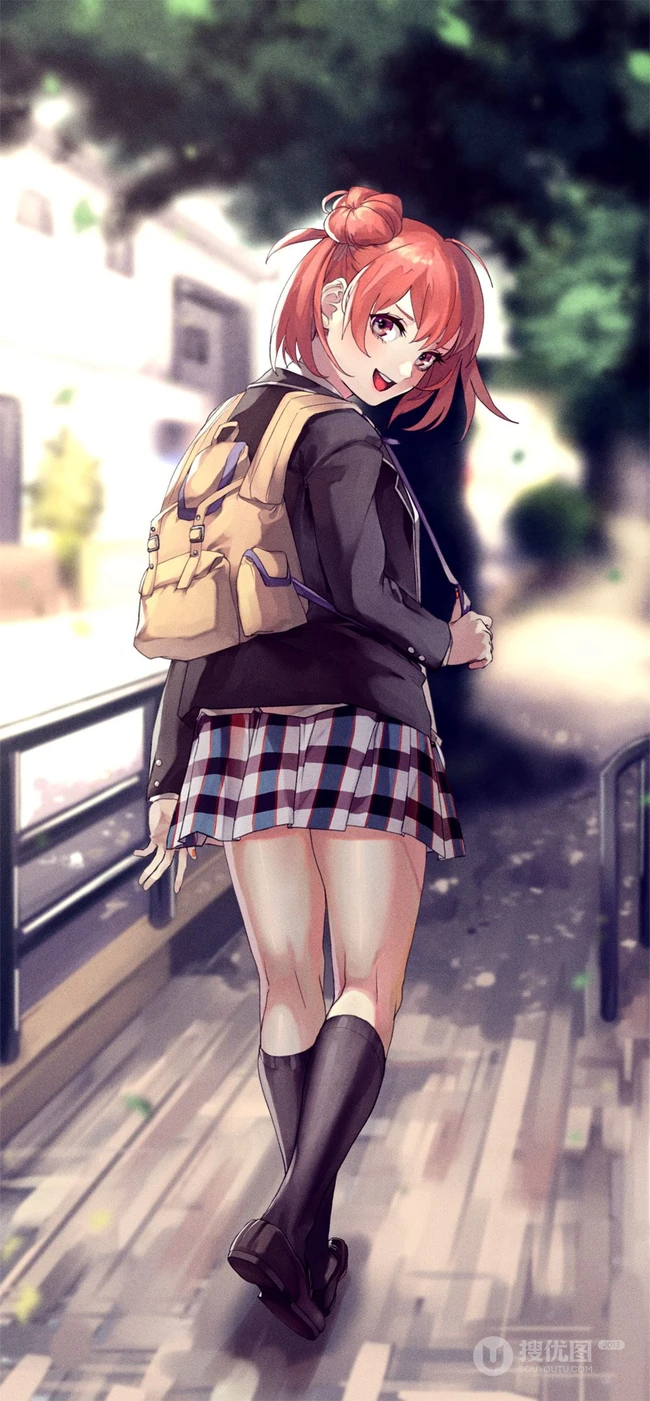 背着包包的二次元可爱，活力，甜美动漫学生妹少女精选高清插画图集欣赏