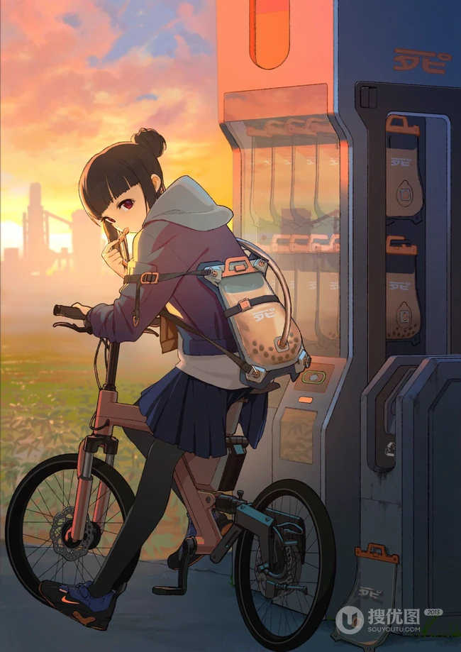 背着包包的二次元可爱，活力，甜美动漫学生妹少女精选高清插画图集欣赏