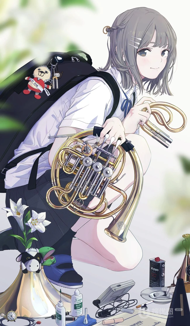 背着包包的二次元可爱，活力，甜美动漫学生妹少女精选高清插画图集欣赏