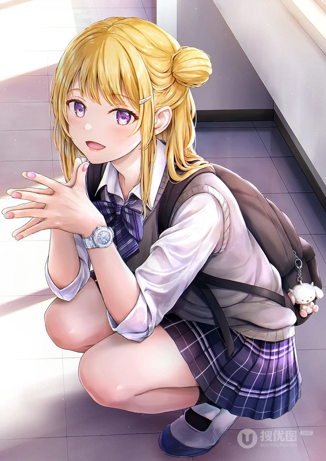 背着包包的二次元可爱，活力，甜美动漫学生妹少女精选高清插画图集欣赏