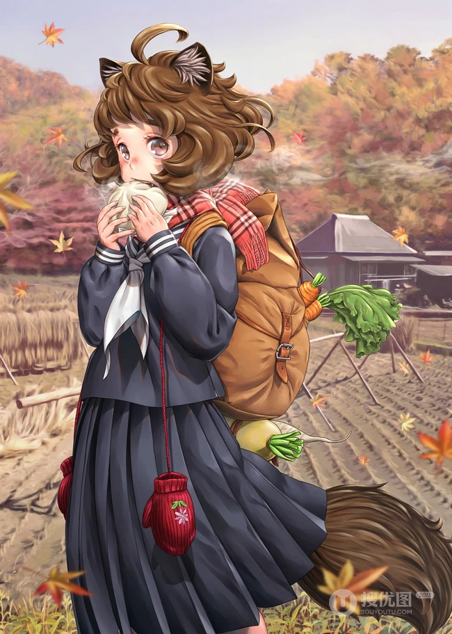 背着包包的二次元可爱，活力，甜美动漫学生妹少女精选高清插画图集欣赏