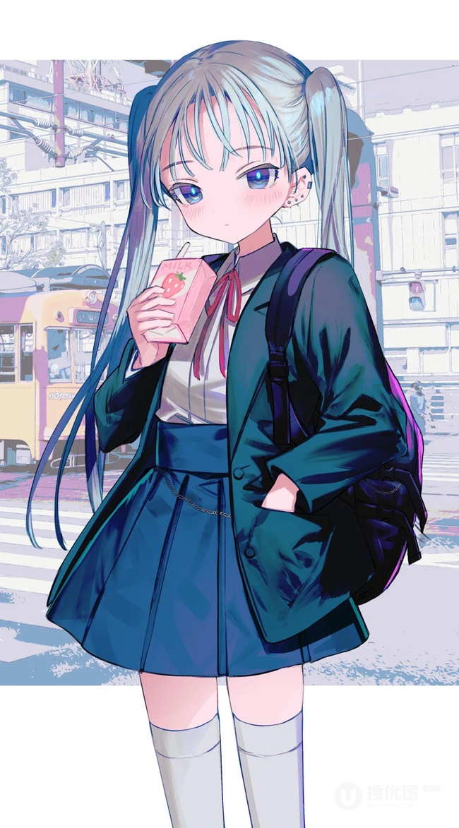 背着包包的二次元可爱，活力，甜美动漫学生妹少女精选高清插画图集欣赏