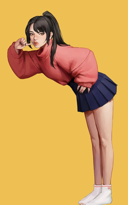 百褶裙摆可爱表情的动漫女孩