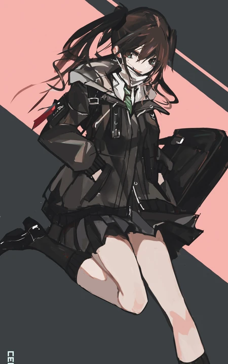 穿黑色时尚风衣的动漫少女手机壁纸