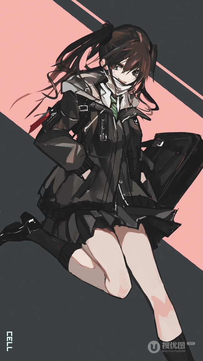 穿黑色时尚风衣的动漫少女手机壁纸