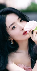 赵丽颖气质靓丽粉衣波点礼裙公主裙超美户外写真照片