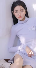 长发及腰高颜值精选少女蓝色紧身连衣裙高筒靴穿搭气质写真集