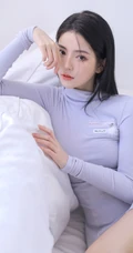 长发及腰高颜值精选少女蓝色紧身连衣裙高筒靴穿搭气质写真集