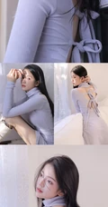 长发及腰高颜值精选少女蓝色紧身连衣裙高筒靴穿搭气质写真集