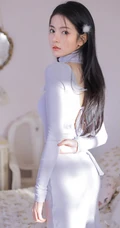 长发及腰高颜值精选少女蓝色紧身连衣裙高筒靴穿搭气质写真集