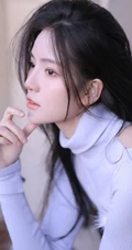 长发及腰高颜值精选少女蓝色紧身连衣裙高筒靴穿搭气质写真集