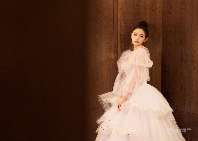 林允粉丸子头发型搭配公主裙参加活动少女感十足唯美写真