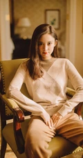古力娜扎驼色系休闲穿搭随性写真，一张沙发凳也能玩出魅力时尚