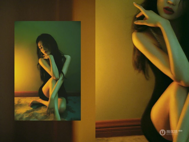 白鹿复古气质，柔美妩媚暖色调楼宇间写真图集