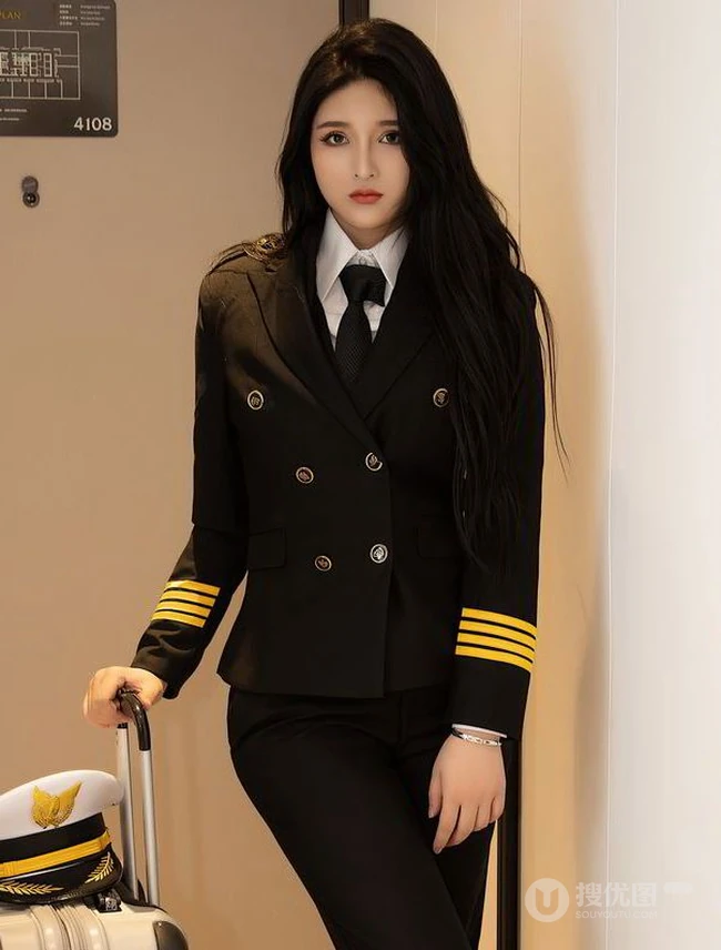 飒爽帅气的女机长，大长腿气质女生姝姝妹妹气质动人制服装室内写真图集