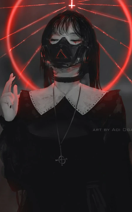 戴口罩背后有耶稣光环的动漫少女手机壁纸