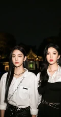 曾可妮、刘令姿宛如姐妹般黑白经典搭配暗夜街拍写真