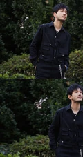 黄晓明满脸络腮胡大叔风格酷黑穿搭户外写真照片