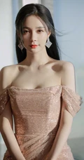 沈梦辰优雅气质金粉色轻纱礼裙裙礼服显动人美肩锁骨写真照