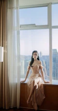 沈梦辰优雅气质金粉色轻纱礼裙裙礼服显动人美肩锁骨写真照