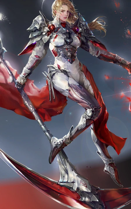 拿镰刀武器的游戏女战士人物原型插画手机壁纸