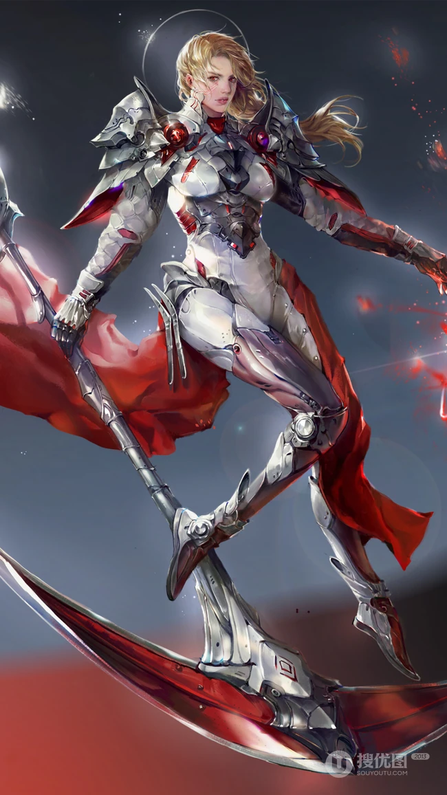 拿镰刀武器的游戏女战士人物原型插画手机壁纸