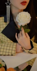 蒋梦婕优雅大方活动写真照，闪亮耳饰搭配格纹大衣，气质动人