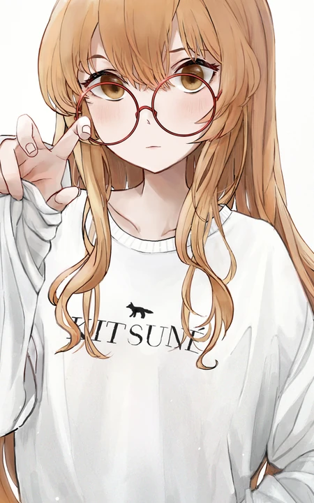 手绘戴大圆框眼镜的动漫女生手机背景图片
