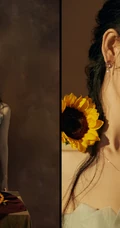 陈瑶宛如画中人唯美写真，礼裙白裙加向日葵搭配，气质复古兼具气质