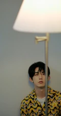 吉林籍帅哥郭俊辰身着黄色印船锚衬衣慵懒帅气写真照片