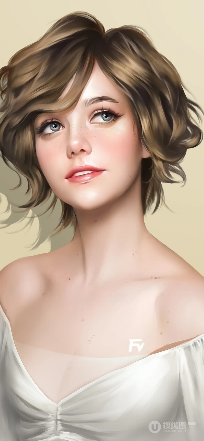 时尚动漫短卷发3D欧美动漫美女人像手机壁纸