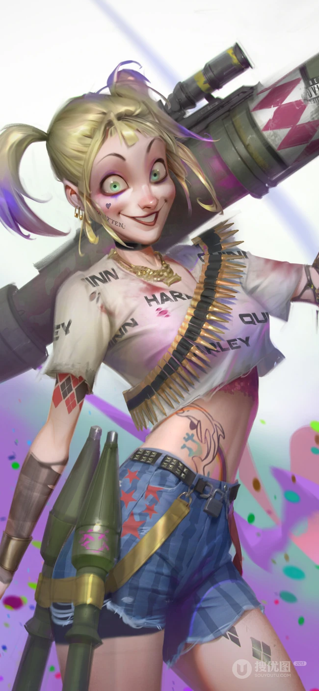 瞪着大眼睛的DC动漫小丑人物高清手机壁纸图片