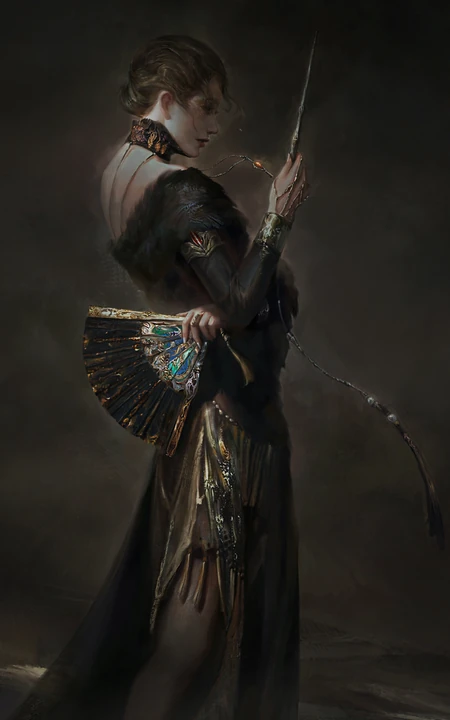 手拿魔法棒的欧美魔法师插画高清手机壁纸