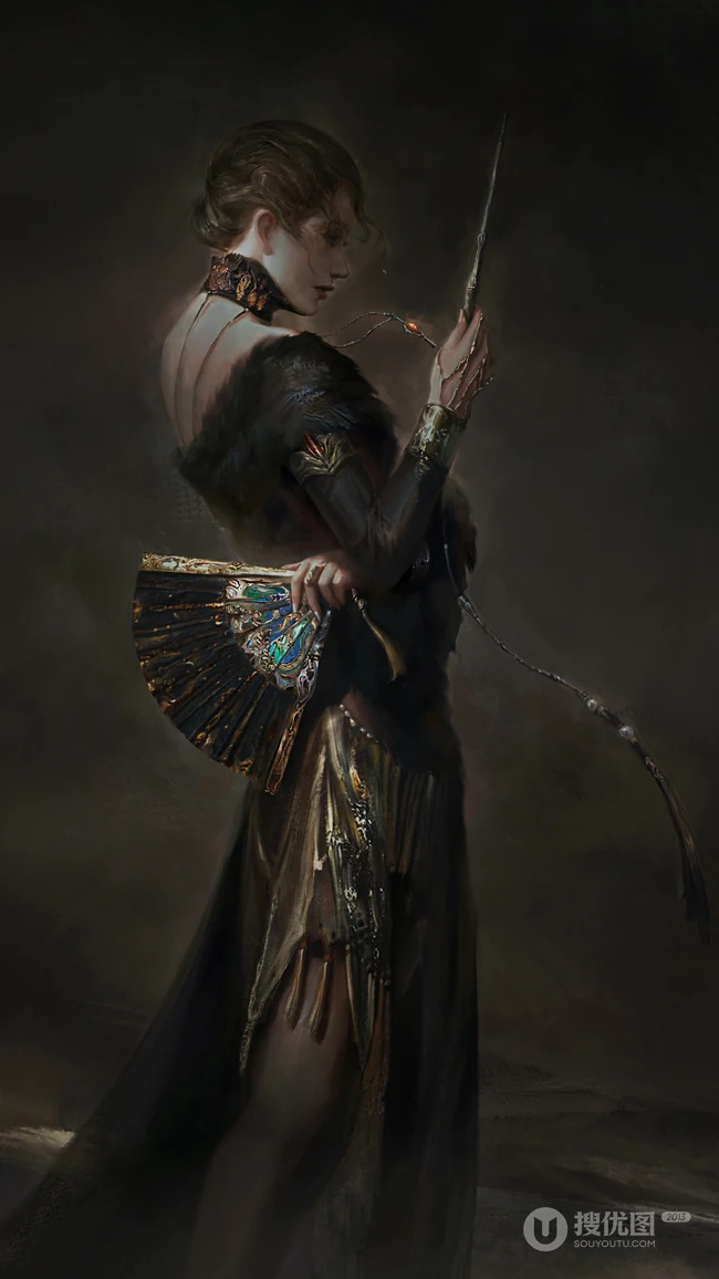 手拿魔法棒的欧美魔法师插画高清手机壁纸