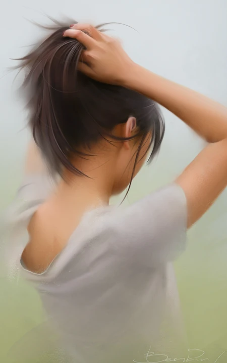逼真的写实油画朦胧的女生背影高清手机壁纸