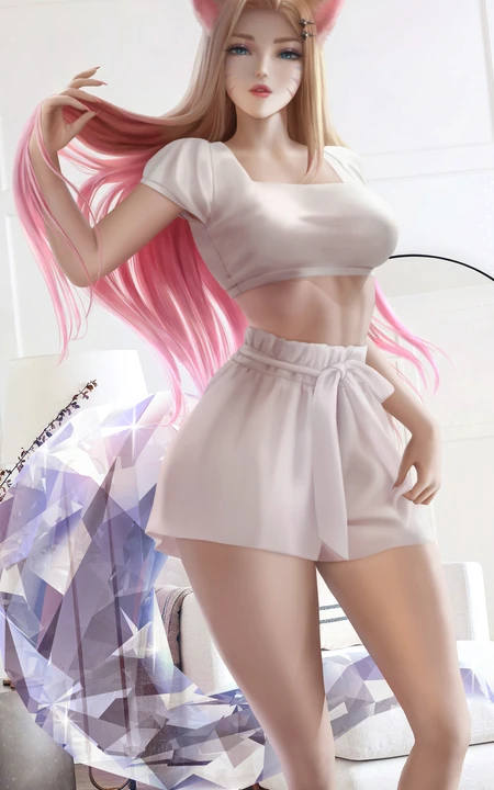 狐狸人物阿卡丽性感S腰线插画手机壁纸