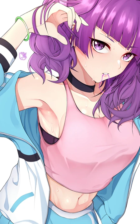 紫发运动衫元气动漫美女肖像插画手机壁纸