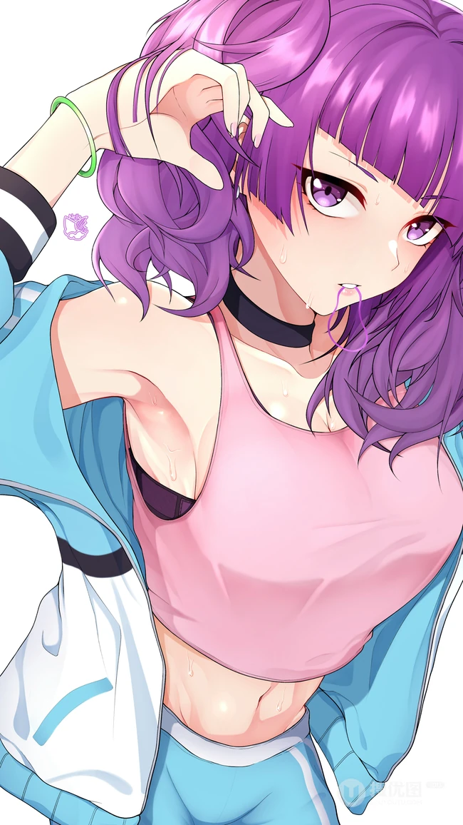 紫发运动衫元气动漫美女肖像插画手机壁纸