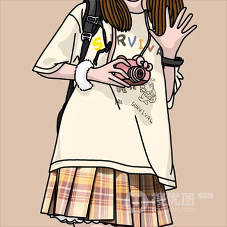 经典JK制服少女头像，手绘不露脸好看JK制服短裙女生头像图片