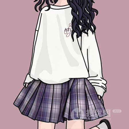 经典JK制服少女头像，手绘不露脸好看JK制服短裙女生头像图片