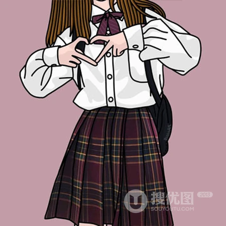 经典JK制服少女头像，手绘不露脸好看JK制服短裙女生头像图片