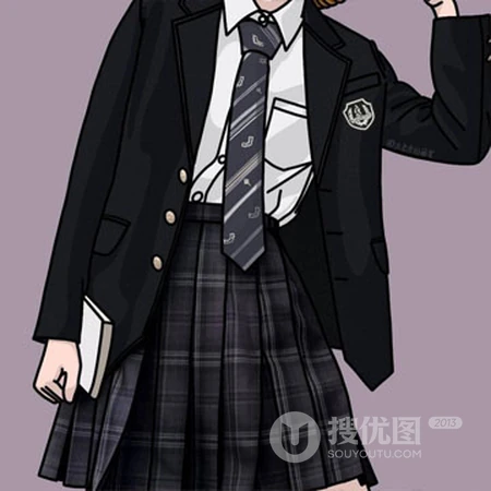 经典JK制服少女头像，手绘不露脸好看JK制服短裙女生头像图片