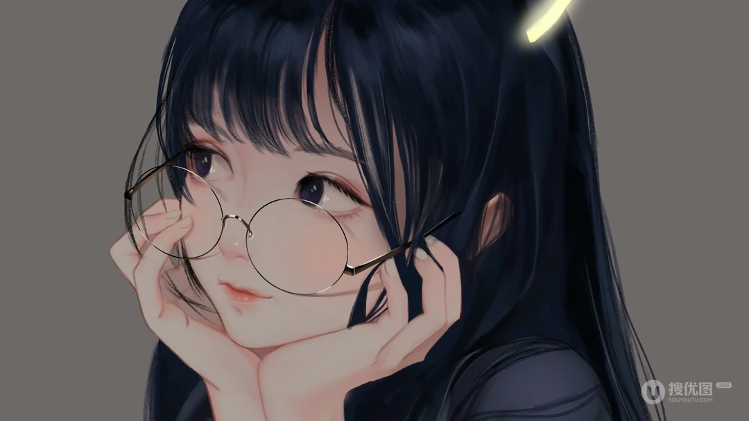 戴大圆框眼镜好看的动漫美女高清壁纸