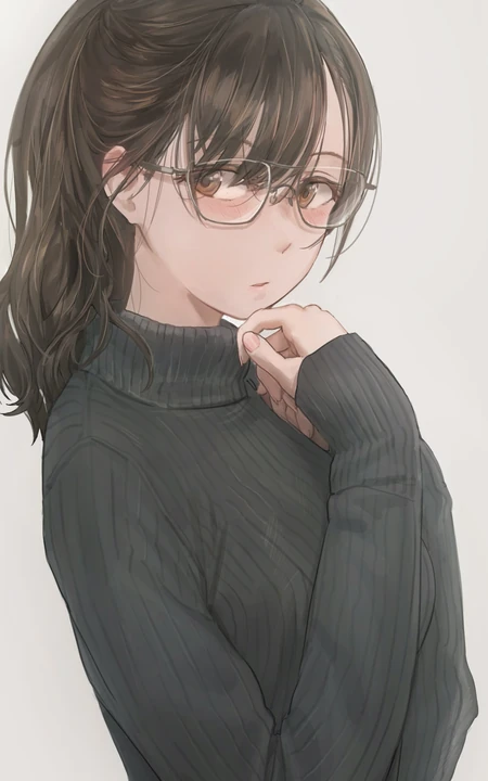 毛衣马尾辫戴眼镜的动漫美女插画人像手机壁纸